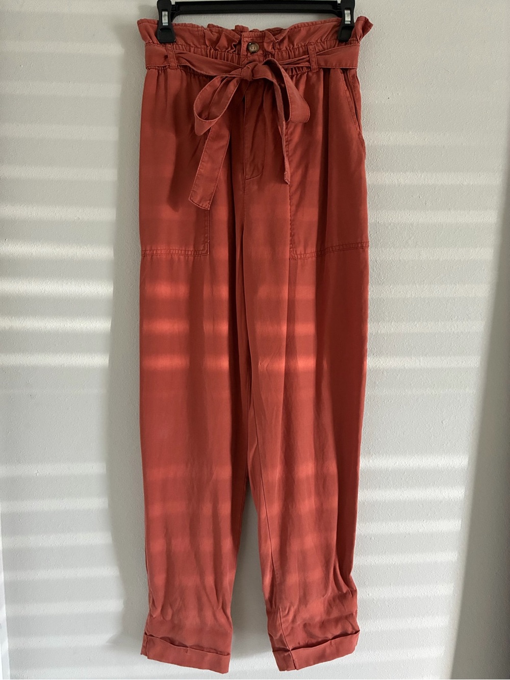 Paperbag Waist Tie-Front Trousers - Rust